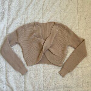 SHEIN - Tan Ribbed Sweater with Long Sleeves and Open Front